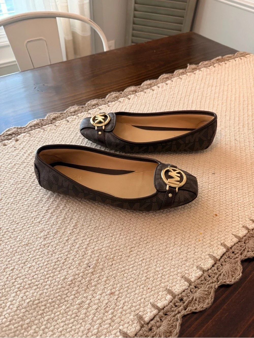 Michael Kors Fulton Brown Leather MK Logo Ballet Flats Shoes- Womens Size 7M